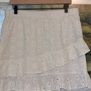 7 For All Mankind Asymmetrical White Eyelet Skirt